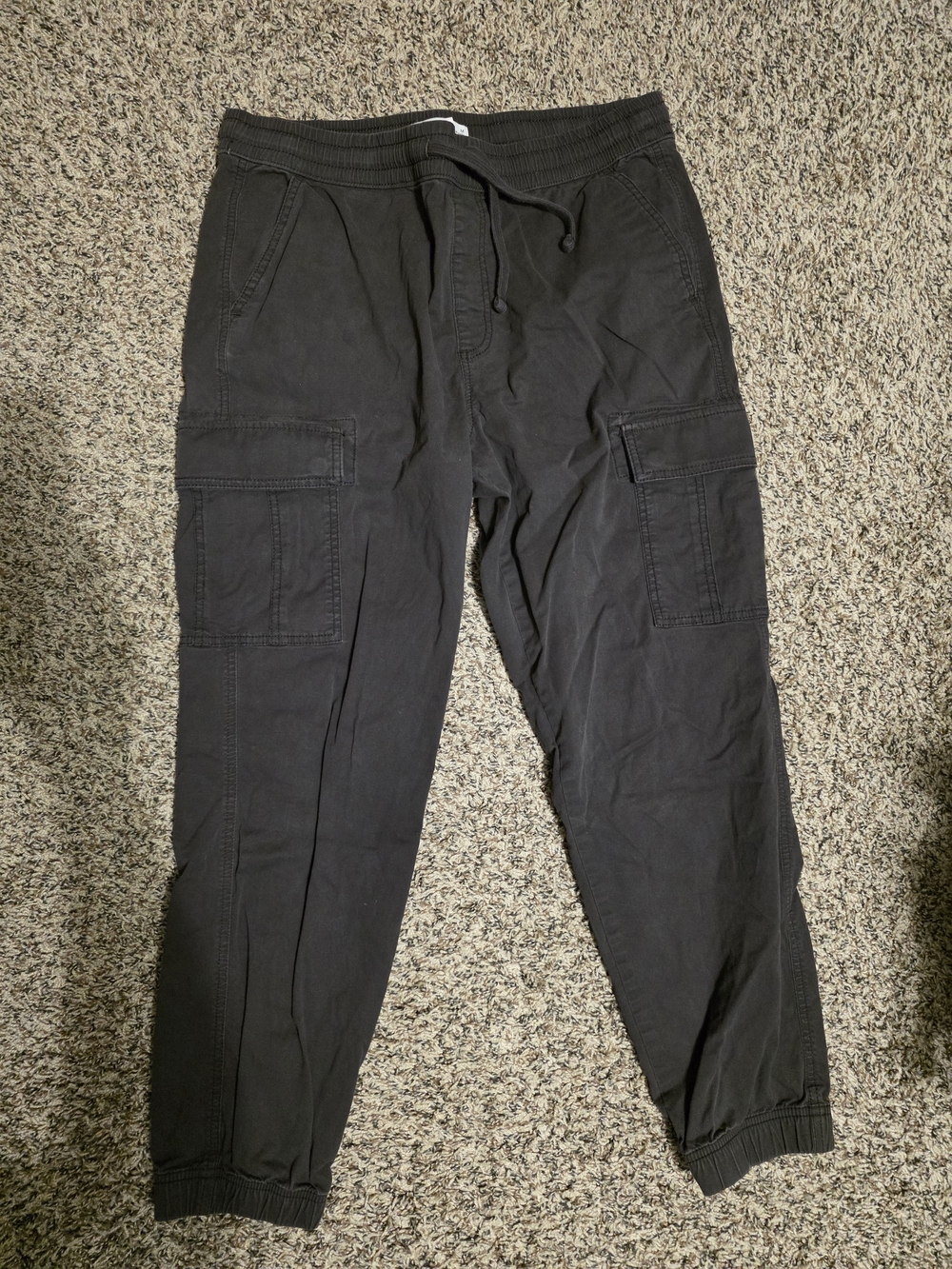 Men's Black Cargo Jogger Pants with Drawstring Waist